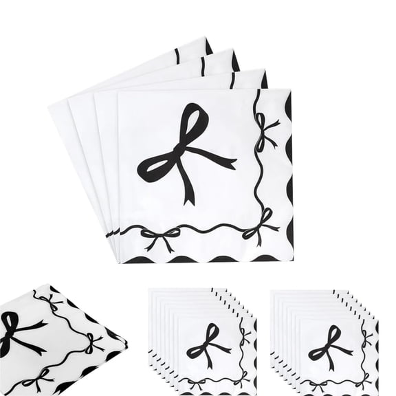 Bows Hand Towel,Black Disposable Paper for Engagement,QZS Portable Birthday Napkins Decor,13In Cocktail Napkins for Wedding,Party,40pcs