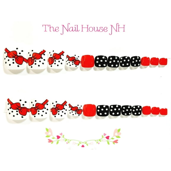Bows On Her Toes Press-on Toenails by The Nail House NH - 24 Pieces