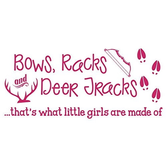 Bows Racks Deer Tracks Girls Are Made Of Hunting Wall Letters Quotes Vinyl Decal Stickers, 36 x 16 , Hot Pink