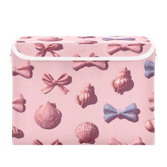Bows Shells 3d Foldable Storage Bin with Lid and Handle Collapsible Storage Box 16.5 x 12.6 x 11.8 inches