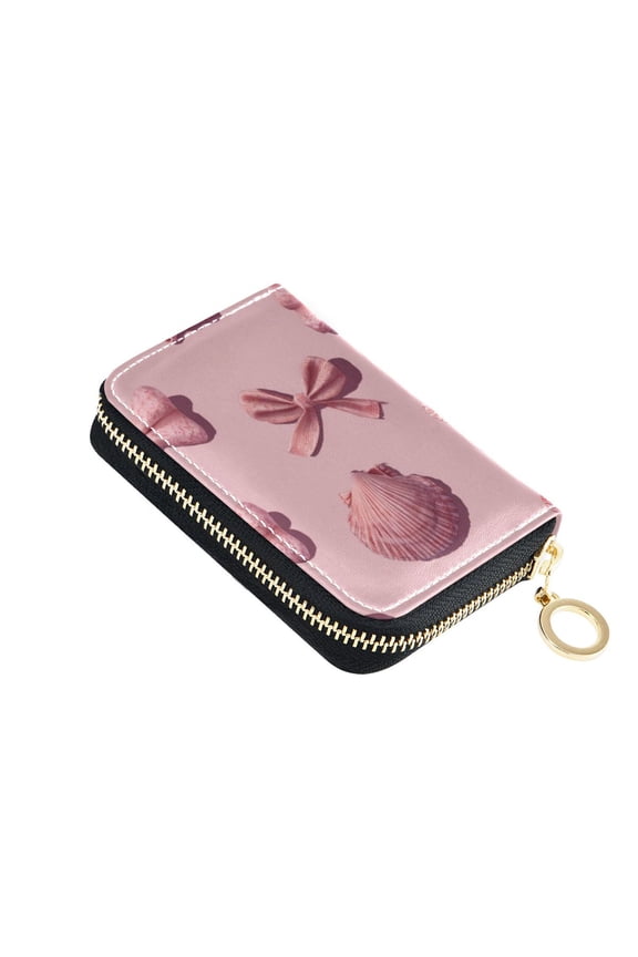 Bows Shells 3d Women's Credit Card Holder PU Leather Zipper Wallet RFID Blocking