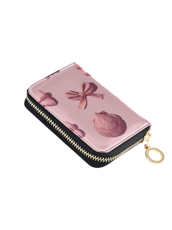 Bows Shells 3d Women's Credit Card Holder PU Leather Zipper Wallet RFID Blocking