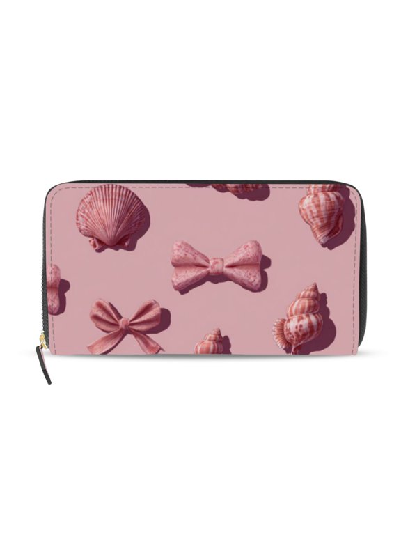 Bows Shells 3d Women's Long Zipper Wallet Bifold Clutch Purse PU Leather Card Cases