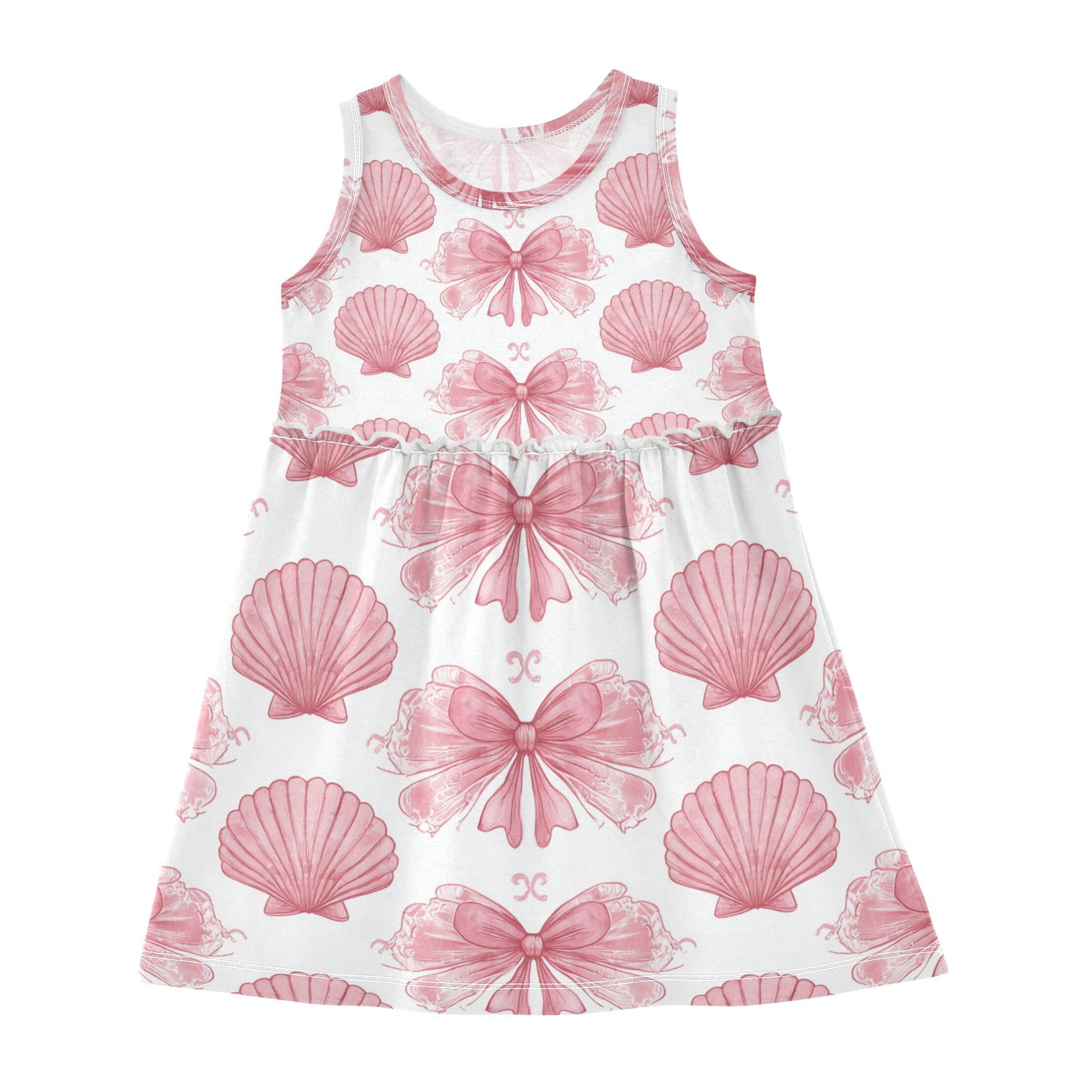 Bows Shells in Pink Color Sleeveless Dress A-Line One-Piece Dress Quick ...