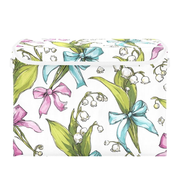 Bows Tie on Flowers Foldable Storage Bin with Lid and Handle Collapsible Storage Box 16.5 x 12.6 x 11.8 inches