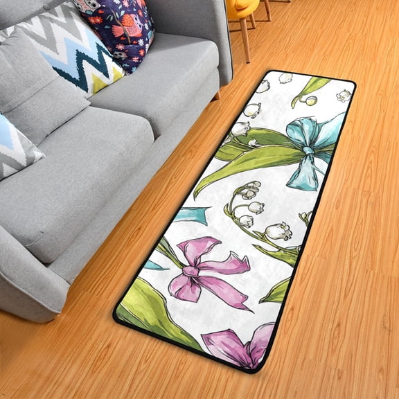 Bows Tie on Flowers Long Floor Mat Runner Rug Area Mat Noise Reduction Water Absorbent Non-Slip 72" x 24"