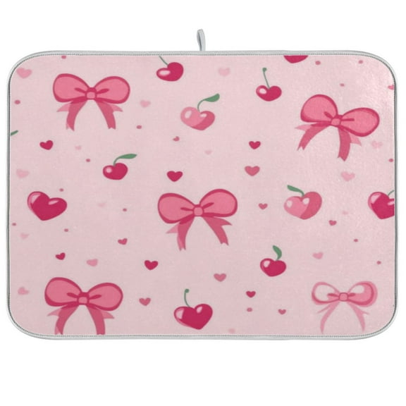 Bows and Hearts Pattern Dish Drying Mat Kitchen Mats Microfiber Counter Absorbent Dish Pad Drainer Rack