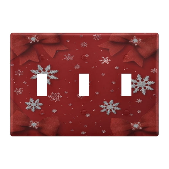 Bows and Snowflakes Christmas Red Light Switch Cover Electrical Outlet Cover Replaceable Wall Plates 3-Gang