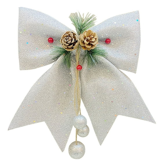 Bows for Christmas Tree Christmas Bow With Pines Nut Bowknot Ornament Christmas Tree Wreath Bows Handmade Glitter Bows Decorative Xmas Ornament
