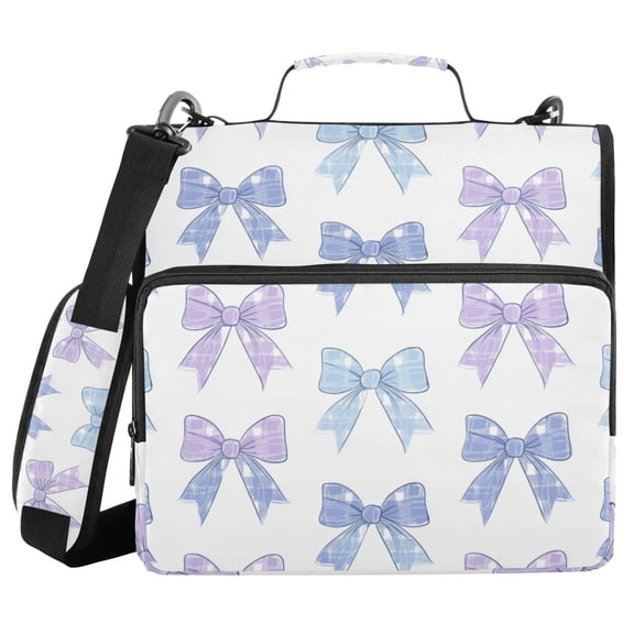 Bows in Blue and Purple Binder Bag with Shoulder Strap 3 Ring Zipper Binder File Folder Document Storage