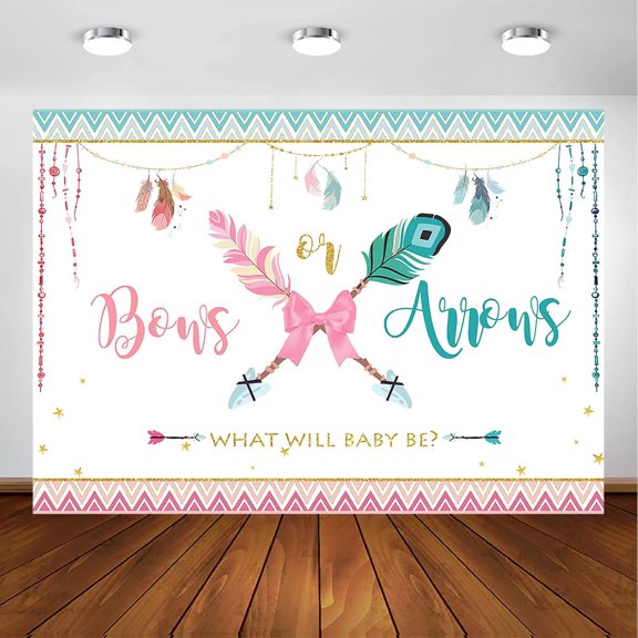 Bows or Arrows Backdrop Boy or Girl Gender Reveal Party Decorations Boho 3.3ft x 5ft