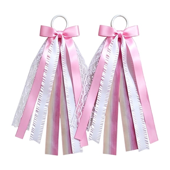 Bows with Tassels Satin Ribbon Accessories 7X3 Inch Dangling Bows Lace Bows for Girls Women Daily Wear Party 2 Piece Set