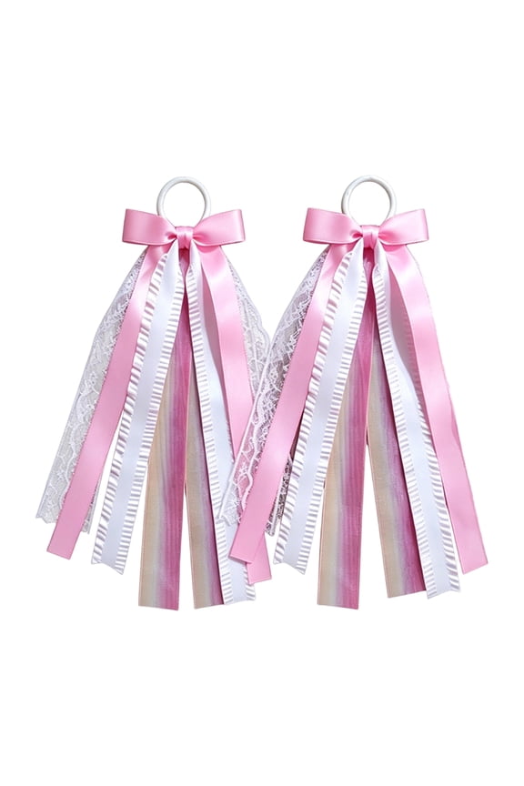 Bows with Tassels Satin Ribbon Accessories 7X3 Inch Dangling Bows Lace Bows for Girls Women Daily Wear Party 2 Piece Set