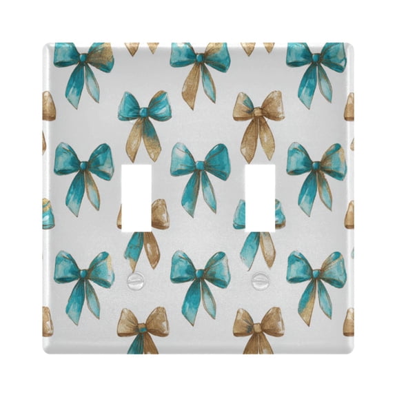 Bows with Turquoise Gold Color Light Switch Cover Electrical Outlet Cover Replaceable Wall Plates 2-Gang