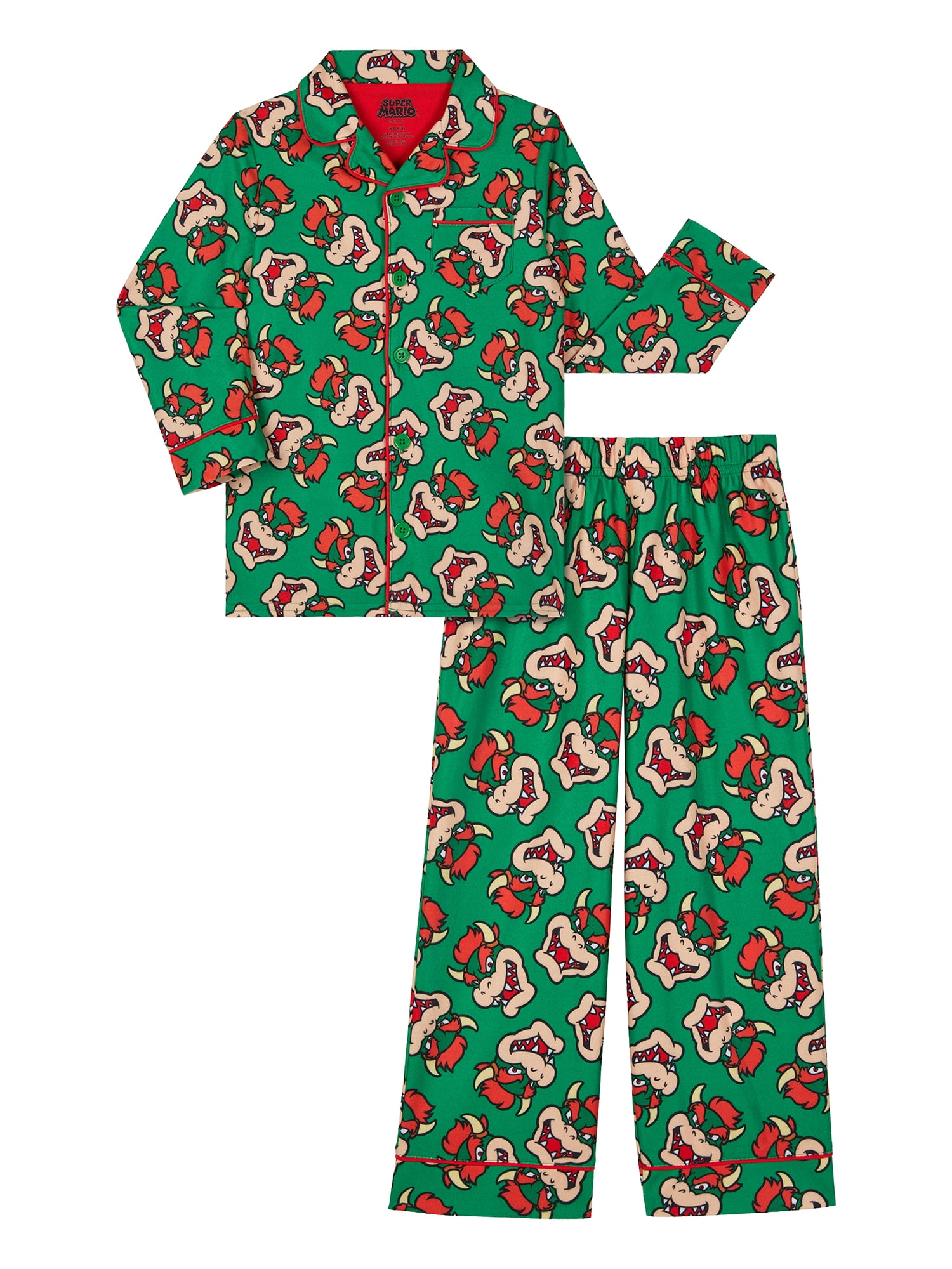 Bowser Boys Notch Collar Top and Sleep Pants Pajama Set, 2-Piece, Sizes 4-12