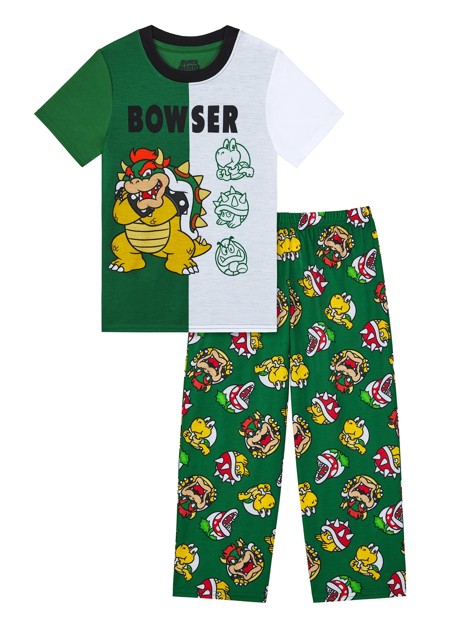 Bowser Boys Short Sleeve Sleep Top and Pants Pajama Set, 2-Piece, Sizes 4-12
