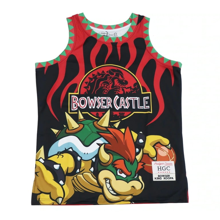 Bowser Castle Super Mario Men's Headgear Classics Embroidered Basketball  Jersey (Medium, Black)
