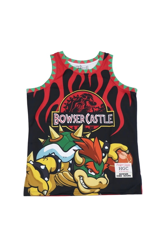 Bowser Castle Super Mario Men's Headgear Classics Embroidered Basketball Jersey (Medium, Black)