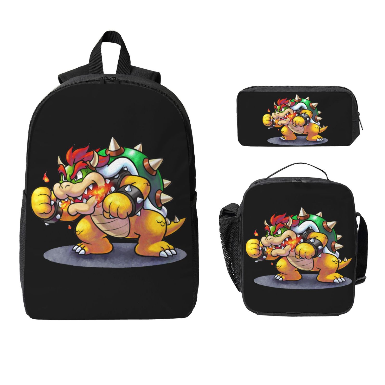 Bowser Catoon Koopa 3-Piece Backpack Set, 17-Inch Casual Daypack with ...