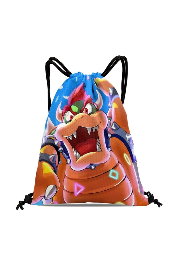 Bowser King Koopa Drawstring Gym Sack:Suitable for travel, beach, and shopping, featuring waterproof properties, sized at 15.7*17.7 inches (40cm45cm.