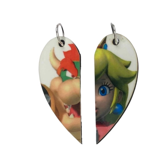 Bowser & Peach Matching Heart Necklaces | Mario Bros. Couples Gift | Gifts for Him or Her