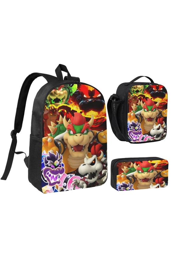 Bowser Three piece backpack set young backpack combination backpack lunch bag pencil case