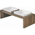 thumbnail image 1 of Bowsers Artisan Diner Double Dog Feeder - Handcrafted Rubberwood Frame with Square Ceramic Bowls Feeder for Dogs - Walnut, Medium, 22" x 10" x 6", 1 of 9
