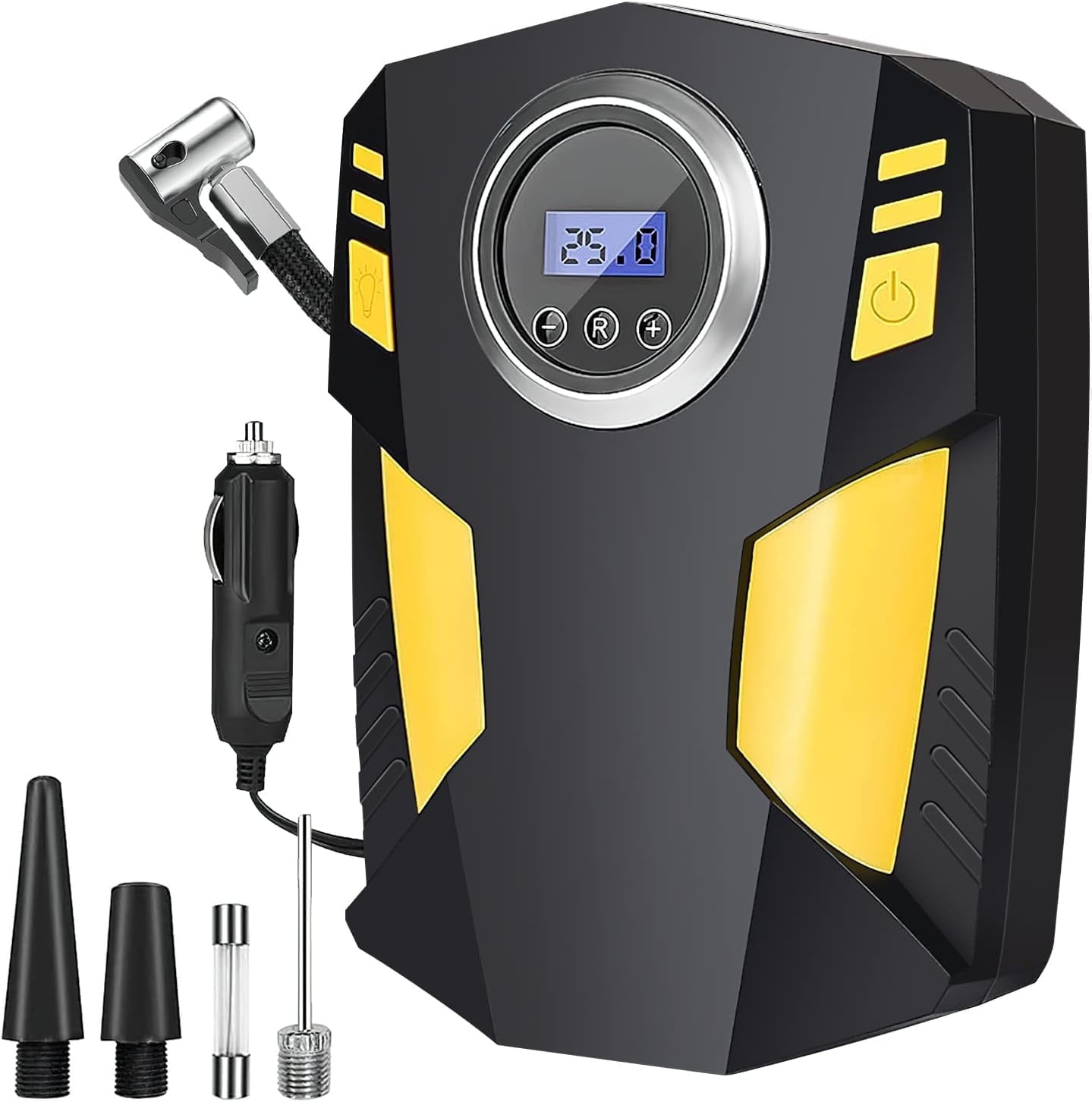 Bowsily BR-5396-A 12V DC Portable Tire Air Compressor - Black/Yellow