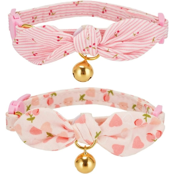 Bowtie Cat Collar with Bell, 2 Pack Cotton Breakaway Kitten Collars with Removeable Bow Stylish Cat Collars