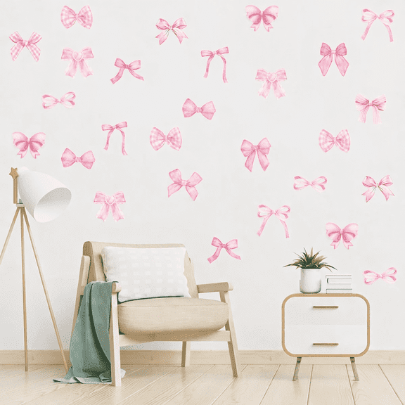 Bowtie Decal Bow Wall Stickers - 60Pcs Watercolor Coquette Aesthetic Wall Stickers Light Bow Knot Wall Art Decor Vinyl Peel and Stick Room Decor for Kindergarten Nursery Bedroom