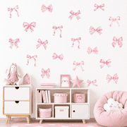 Bow Wall Decals, Watercolor Coquette Wall Stickers, Peel and Stick Vinyl Wall Decor