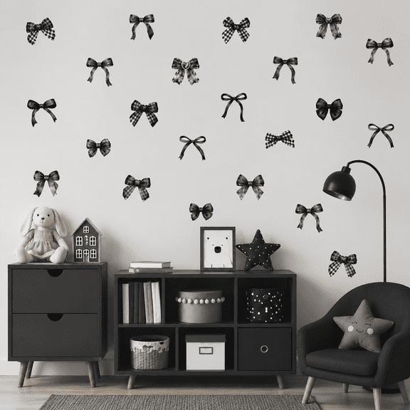 Bowtie Decal Bow Wall Stickers - 60Pcs Watercolor Coquette Aesthetic Wall Stickers Light Bow Knot Wall Art Decor Vinyl Peel and Stick Room Decor for Kindergarten Nursery Bedroom
