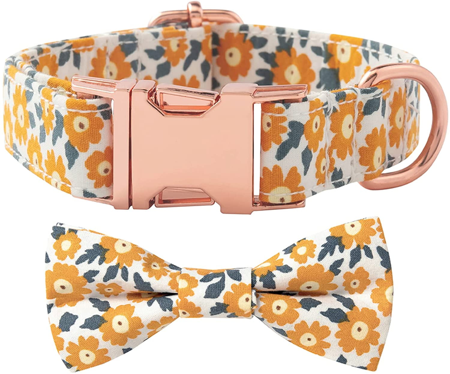 PetzFlora Adjustable Dog Collar With Bow Cute Floral Design, Metal
