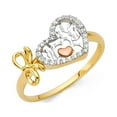 thumbnail image 1 of Bowtie Heart Ring Solid 14k White Rose Yellow Gold Band Love CZ Promise Ring Heart n Heart Style, Size 7, 1 of 1