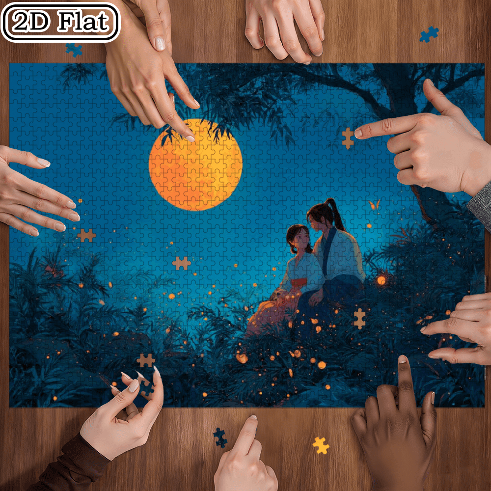 A Box of 1000pcs Adult Jigsaw Puzzle Featuring a "Starlight in the Trees" Design, High Difficulty Level, Suitable for Adults, Family Entertainment.29.4*19.6 in