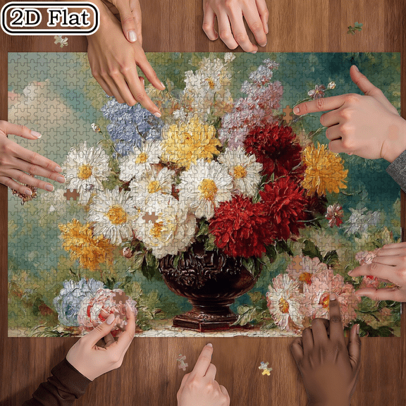 A Box of 1000pcs Adult Mini Jigsaw Puzzle Featuring a Floral and Butterfly Shadow Design, High Difficulty, Suitable for Adults, Family Entertainment.29.4*19.6 in