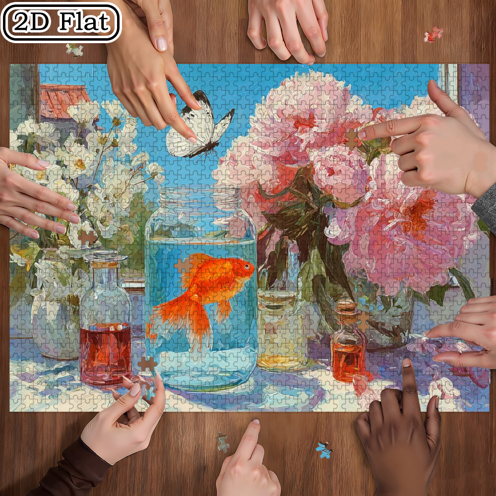 A Box of 1000pcs Adult Mini Jigsaw Puzzle Featuring a Floral and Butterfly Shadow Design, High Difficulty, Suitable for Adults, Family Entertainment.29.4*19.6 in