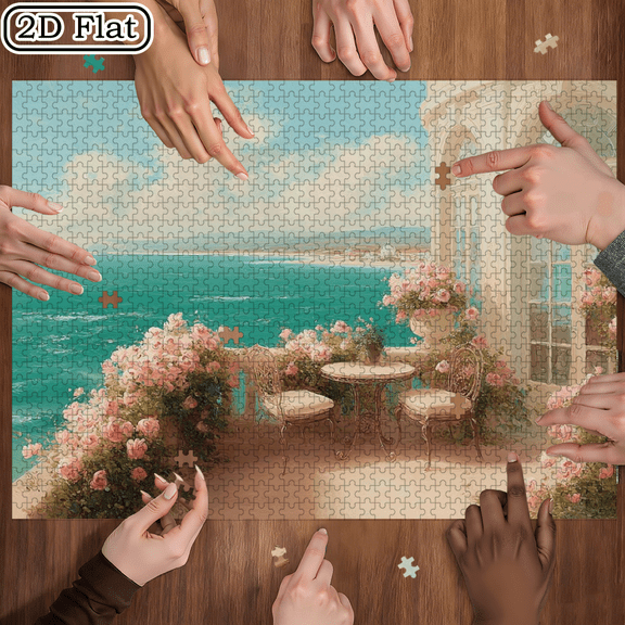 A Box of (1000pcs) Adult Mini Puzzles, with a Seascape Flower Gallery Design - Scratch-Resistant, Challenging, Suitable for Adults, Family Entertainment, Home Decoration, Halloween, Christmas, A