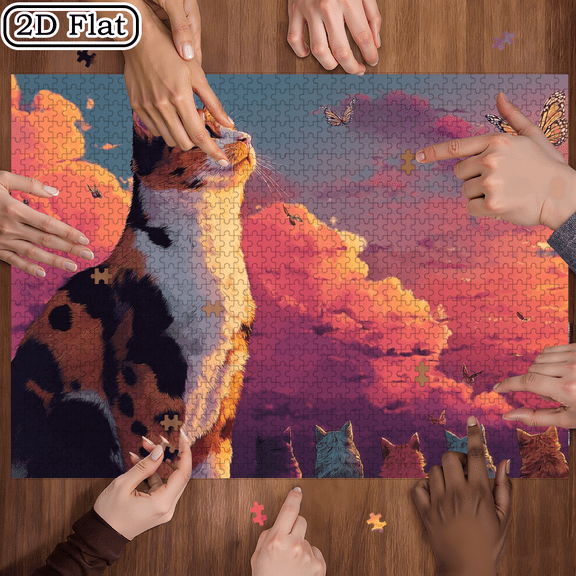 A Box of (1000pcs) Adult Mini Puzzles, with Sunset Cat Design - Scratch-Resistant, Challenging, Suitable for Adults, Family Entertainment, Home Decoration, Halloween, Christmas, And Gift Ideas f