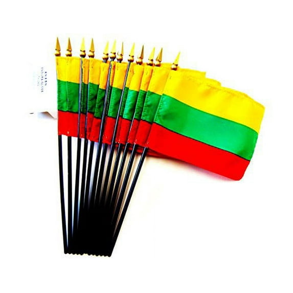 Box of 12 Mini 4"x6" Lithuania Desk & Table Flags; 12 American Made Small Mini Lithuanian Flags