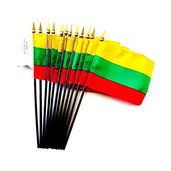 Box of 12 Mini 4"x6" Lithuania Desk & Table Flags; 12 American Made Small Mini Lithuanian Flags