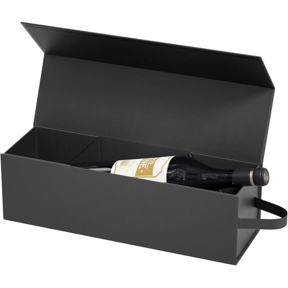 Box 12.8 x 3.8 x 3.8 in,Bottle Gifts Boxe For Presents,For Wines and Champagne, Collapsible Boxes Bottle Gifts Packaging for Weddings,Anniversaries, Parties (Black-01)
