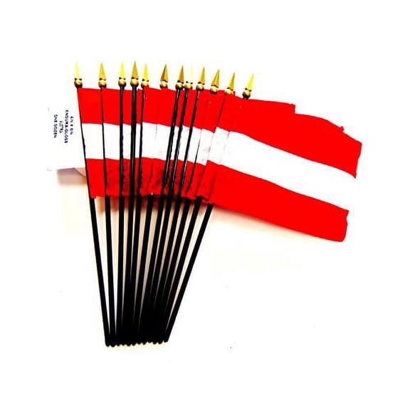 Box of 12 Austria 4"x6" Miniature Desk & Table Flags; 12 American Made Small Mini Austrian Flags in a Custom Made Cardboard Box Specifically Made for These Flags