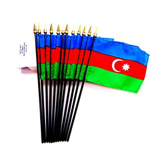 Box of 12 Mini Azerbaijan Desk & Table Flags (4"x6") - High-Quality American-Made Azerbaijani Flags