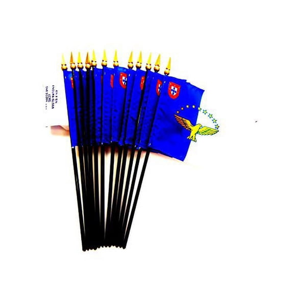 Box of 12 Azores 4"x6" Miniature Desk & Table Flags; 12 American Made Small Mini Azores Flags in a Custom Made Cardboard Box Specifically Made for These Flags