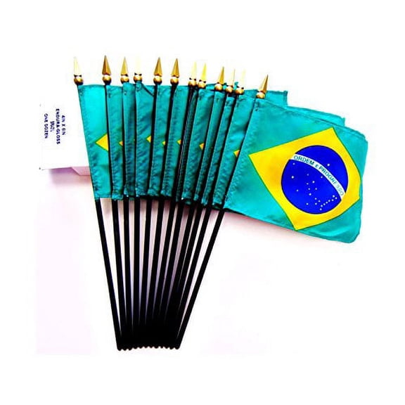 Box of 12 Mini Brazil Desk & Table Flags (4"x6") - High-Quality American-Made Brazilians Flags