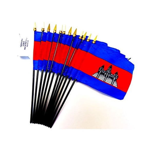 Box of 12 Mini Cambodia Desk & Table Flags (4"x6") - High-Quality American-Made Cambodian Flags