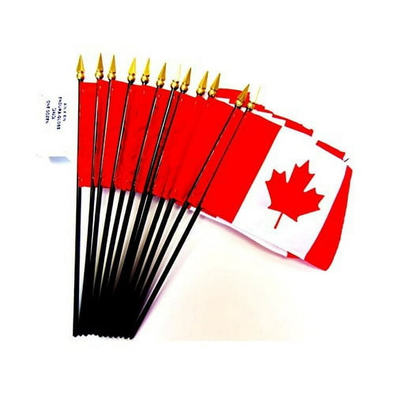 Box of 12 Canada 4"x6" Miniature Desk & Table Flags; 12 American Made Small Mini Canadian Flags in a Custom Made Cardboard Box Specifically Made for These Flags