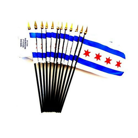 Box of 12 Chicago 4"x6" Miniature Desk & Table Flags; 12 American Made Small Mini City of Chicago Flags in a Custom Made Cardboard Box Specifically Made for These Flags