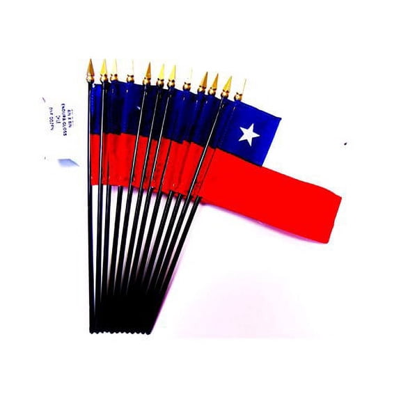 Box of 12 Mini Chile 4"x6" Miniature Desk & Little Table Flags; 12 Office and Waving Small Mini Chilean Handheld Stick Flags in a Custom Made Cardboard Box Made for These Flags